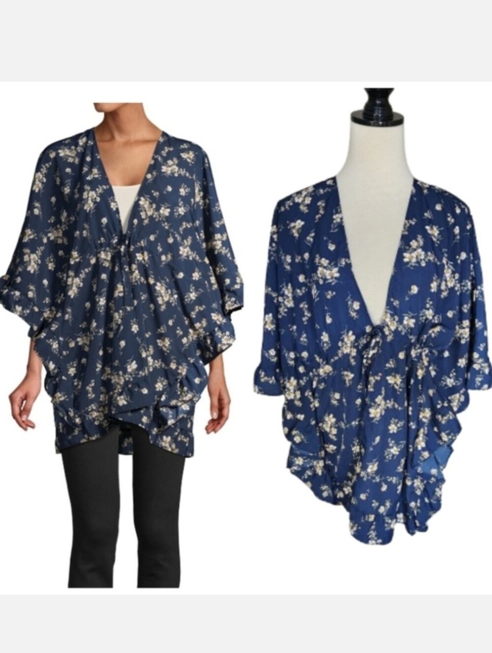 Blue Floral Kimono Top from Time & Tru women's size small/medium NWT